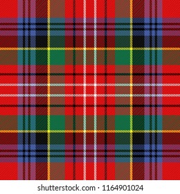 Caledonia Tartan pattern. Scottish cage. Scottish checkered background. Traditional scottish ornament. Scottish plaid in classic colors. Seamless fabric texture. Vector illustration