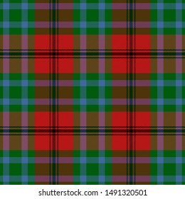 Caledonia tartan plaid. Scottish pattern in green, black, red and blue cage.. Scottish checkered background. Traditional scottish ornament. Seamless fabric texture. Vector illustration