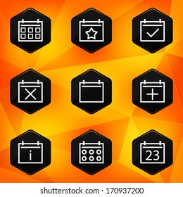 Calenadar. Hexagonal icons set on abstract orange background