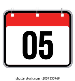 Calendar, 05th day, number five, realistic vector icon with red border on a white background. 