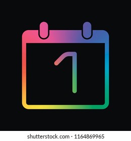 calendar with 1 day, simple icon. Rainbow color and dark background