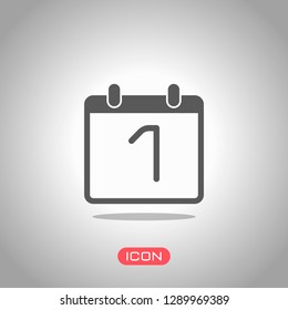 calendar with 1 day, simple icon. Icon under spotlight. Gray background