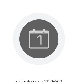 calendar with 1 day, simple icon. Icon in colored circle with gray bold border. Web button, modern flat design