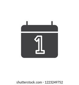 Calendar 1 day vector icon. filled flat sign for mobile concept and web design. New year day calendar simple solid icon. Symbol, logo illustration. Pixel perfect vector graphics