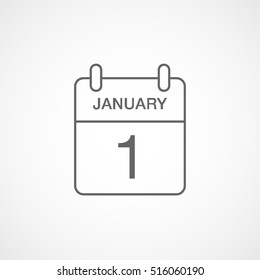 Calendar 1 January Line Icon On White Background