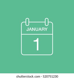 Calendar 1 January Line Icon On Green Background