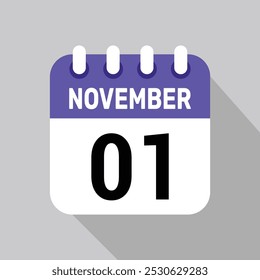 calendar 1 november icon vector date background. Vector schedule symbol.