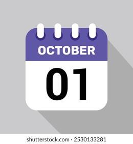 Calendario 1 de octubre Icono Vector Ilustración de la página Fondo de diseño de papel.