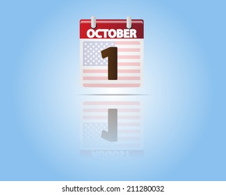 Calendar of 1 October,with USA Flag
