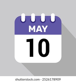 Calendario 10 Vector de iconos de mayo con fondo de fecha. Símbolo de programación de Vector.