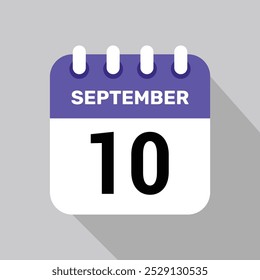 Kalender 10 September Symbol Datum Hintergrund. Vektorplansymbol.
