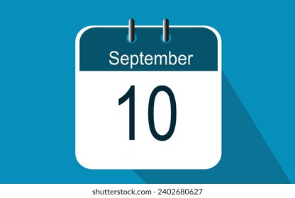 The calendar. 10 September. Vector illustration. blue background.