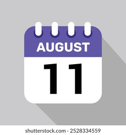 calendar 11 august icon vector for the days of the month and the week on a light background