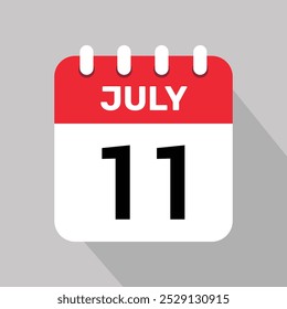 Calendario 11 julio icono Vector fecha mes ilustración de fondo.