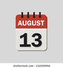 The calendar. 13 August. Vector illustration. Flat design for business financial marketing banking web concept cartoon illustration.