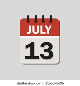 
The calendar. 13 July. Vector illustration. Flat design for business financial marketing banking web concept cartoon illustration.