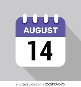 calendar 14 august icon vector for the days of the month and the week on a light background