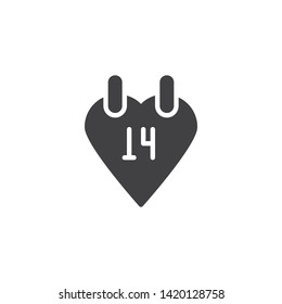 Calendar 14 day page vector icon. Heart calendar filled flat sign for mobile concept and web design. Valentines Day glyph icon. Love and Romantic Event symbol, logo illustration. Vector graphics