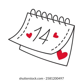 Calendar 14 february doodle style Hand drawn trendy flat style love isolated icon Romantic symbol of love for web graphic design poster tattoo Valentines Day Greeting card line art Vector illustration