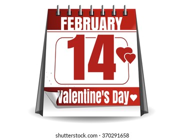 Calendar. 14 February. Happy Valentine's Day. Holiday date in the calendar. Vector illustration.