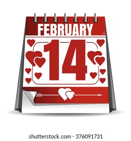 Calendar. 14 February. Happy Valentine's Day. Holiday date in the calendar. Vector illustration.