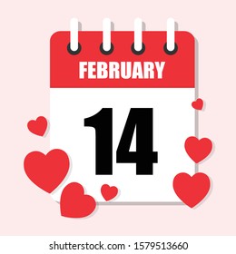 Calendar 14 February. Valentine's day holiday. Love and heart concept. Vector illustration in flat design.