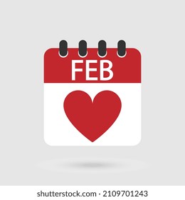 Calendar 14 February. Valentine's day holiday. Flat Design