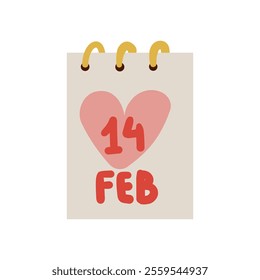 Calendar 14 february. Valentines Day Feb 14th. Icon vector flat design