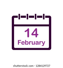 Calendar 14 February vector icon. Flat design. Vector illustration.