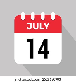 calendar 14 july icon vector date month illustration background.
