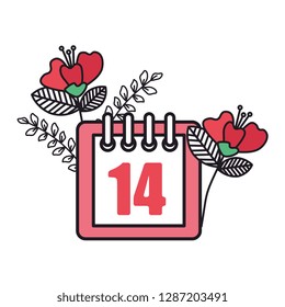 calendar with 14 valentines day and flowers
