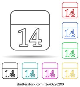 calendar with 14th date multi color style icon. Simple thin line, outline vector of valentine icons for ui and ux, website or mobile application