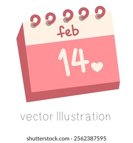 Calendar 14th February Valentine’s Day vector illustration.