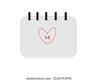 The calendar is the 14th number in a heart on a white background