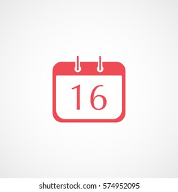 Calendar 16 Red Flat Icon On White Background