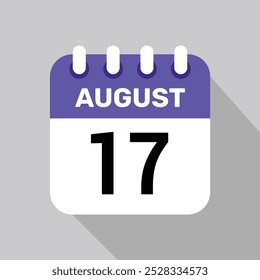 calendário 17 agosto ícone vetor para os dias do mês e da semana em um fundo claro