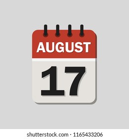 The calendar. 17 August. Vector illustration. Flat design for business financial marketing banking web concept cartoon illustration.