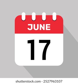 Calendario 17 de junio Icono Ilustración vectorial Fecha Diseño gráfico de fondo.