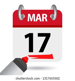 calendar, 17 march, red marker pen