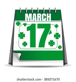 Calendar. 17 March. St. Patrick's Day celebration. Holiday date in the calendar. Desktop calendar isolated on white background. Vector illustration.