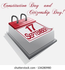 calendar 17 September Constitution Day and Citizenship Day.Vector