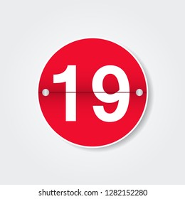 Calendar with 19 day. Holiday number. Vector design illustration.