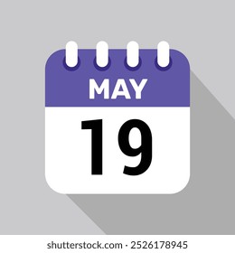calendar 19 may icon vector with date background. Vector schedule symbol.