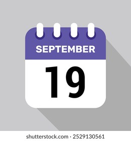 Calendario 19 de septiembre icono Fecha de fondo. Símbolo de programación de Vector.
