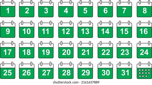 Calendar 1st to 31st vector icon illustration set