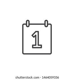 Calendar 1st day line icon. linear style sign for mobile concept and web design. First calendar page outline vector icon. Symbol, logo illustration. Vector graphics