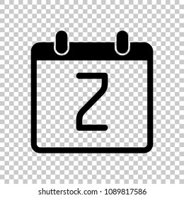 calendar with 2 day, simple icon. On transparent background.