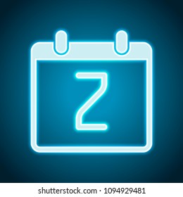 calendar with 2 day, simple icon. Neon style. Light decoration icon. Bright electric symbol