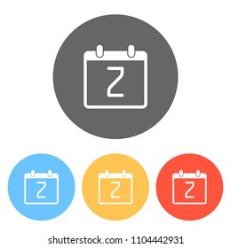 calendar with 2 day, simple icon. Set of white icons on colored circles