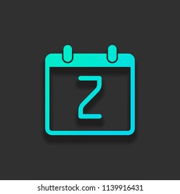 calendar with 2 day, simple icon. Colorful logo concept with soft shadow on dark background. Icon color of azure ocean